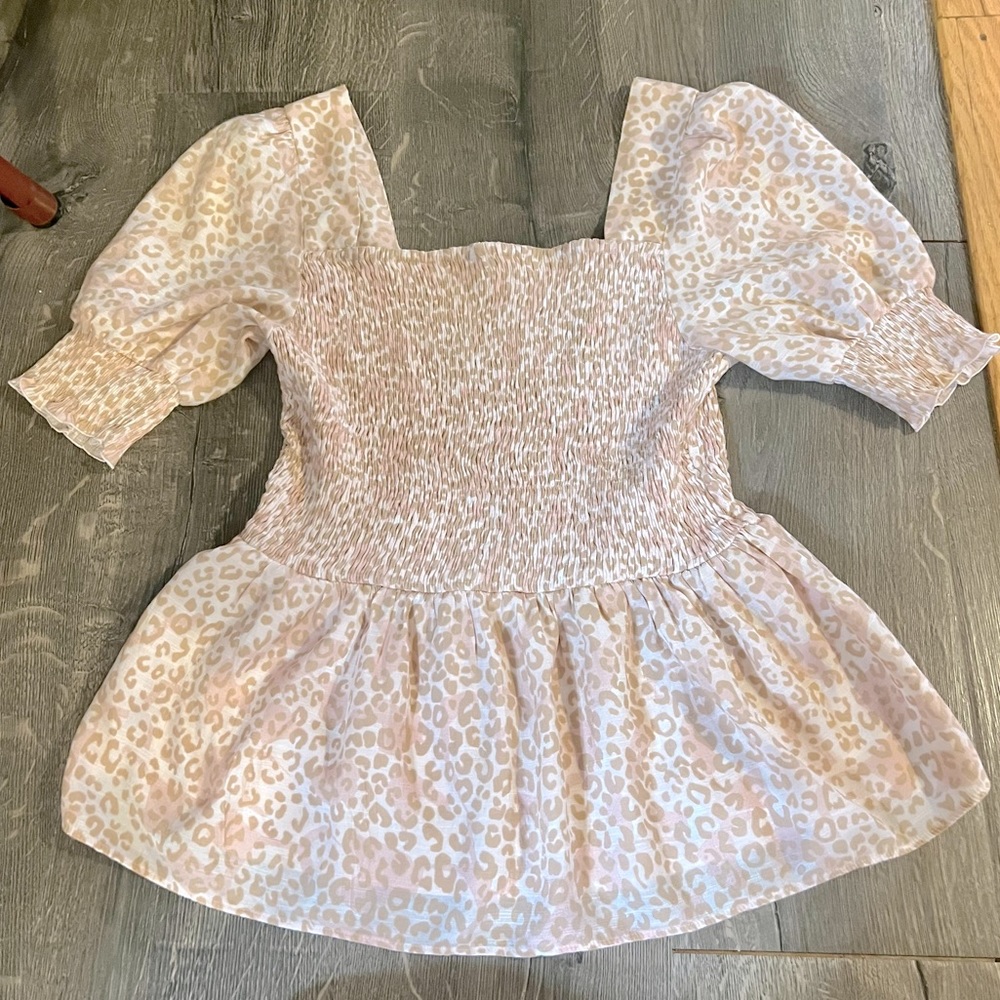 Pink and beige leopard print peplum top Worn Once